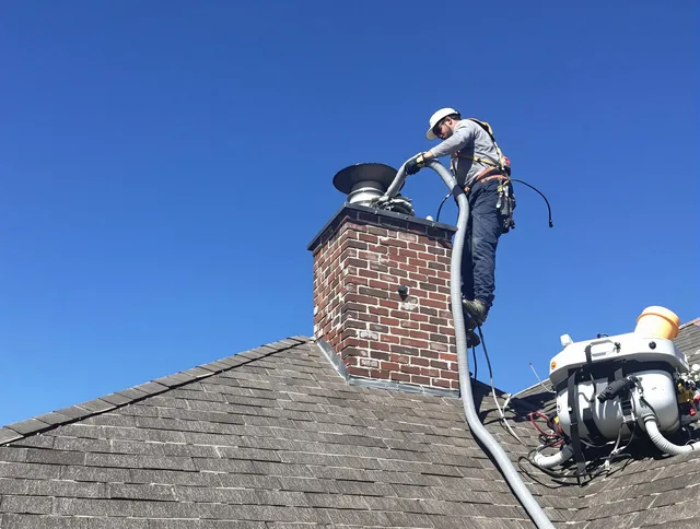 Dedicated Sharon Chimney Sweep team member cleaning a chimney in Sharon, MA