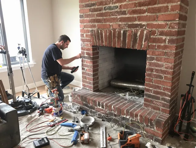 Sharon Chimney Sweep specialist finalizing chimney liner service in Sharon, MA