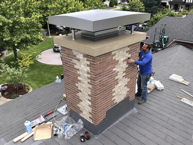 Sharon Chimney Sweep team working on a custom chimney remodel in Sharon, MA