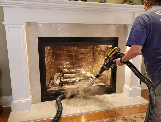 Fireplace cleaning performed by Sharon Chimney Sweep in Sharon, MA