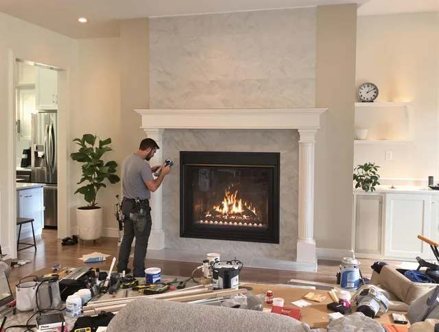 Newly installed fireplace by Sharon Chimney Sweep in Sharon, MA